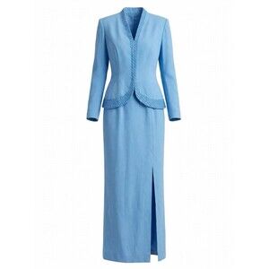 J.R. Nites 6 Light Blue Beaded Skirt Suit Set Long Mother Formal Evening